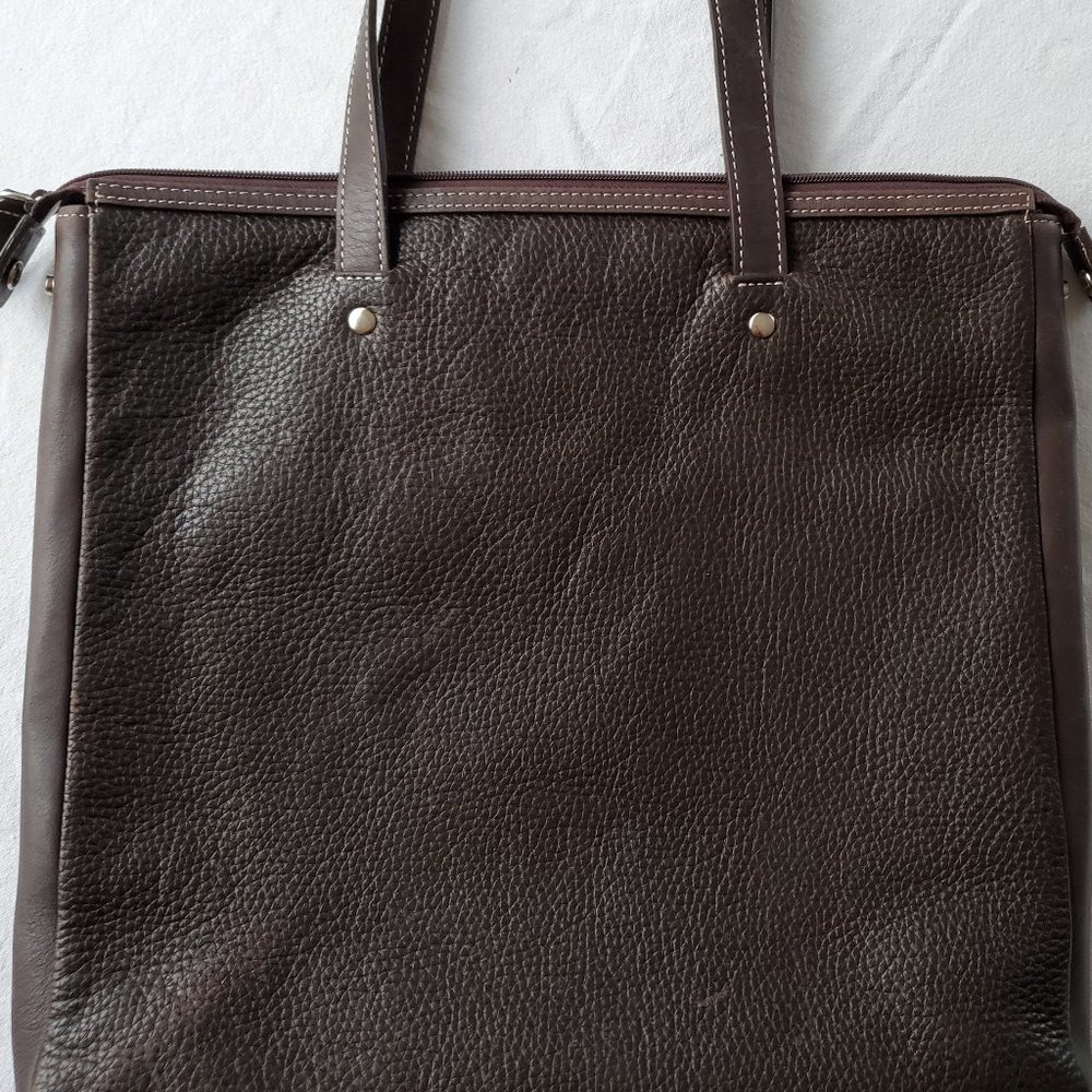 Levenger Shoulder Tote Bag Pebble Leather Espresso - Picture 15 of 15